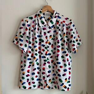 Petite Impressions White Blouse with Colorful Abstract Pattern
